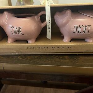 Rae Dunn Piglet Creamer and Sugar Set - Pink Ceramic Pig Design